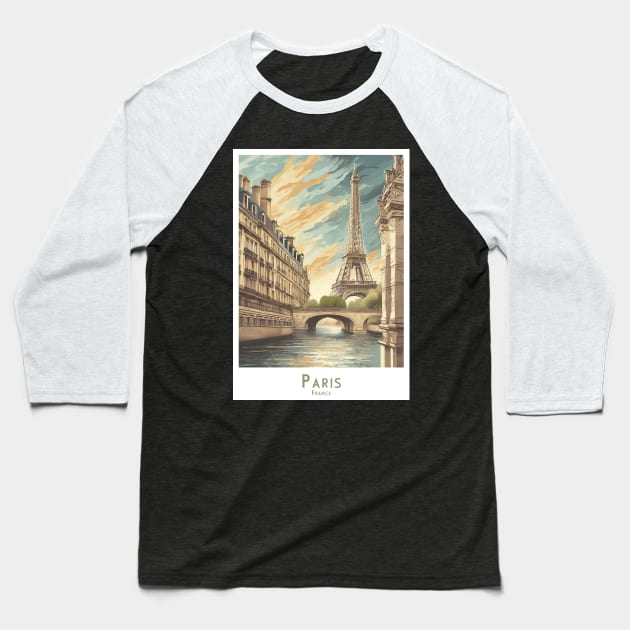 Art Deco Paris France - Vintage Retro Poster Baseball T-Shirt by POD24
